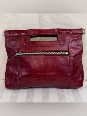 Vintage Genuine Leather Burgundy Clutch Bag Purse Double Hinged w/Cutout 1980’s